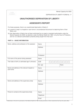 Mental Capacity Act 2005 Deprivation of Liberty Form 17