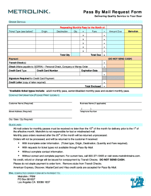 Metrolink Pass By Mail Request Form