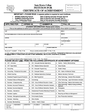 Certificate of Achievement Petition Oct2013 - Santa Monica College - smc