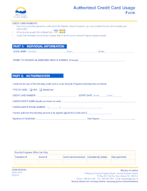 Authorized Credit Card Usage Form