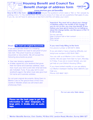 Housing Benefit and Council Tax Change of Address Form