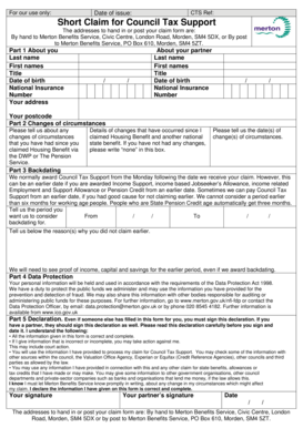 Short Claim for Council Tax Support