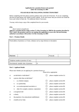 UK Premises Licence Application