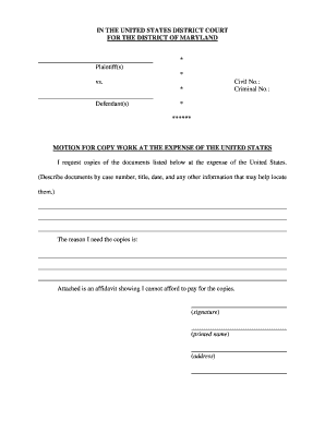 Motion for Copy Work at US Expense