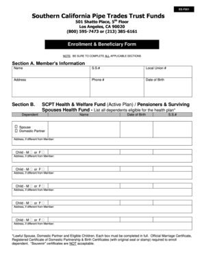 Southern California Pipe Trades Trust Funds Beneficiary Form