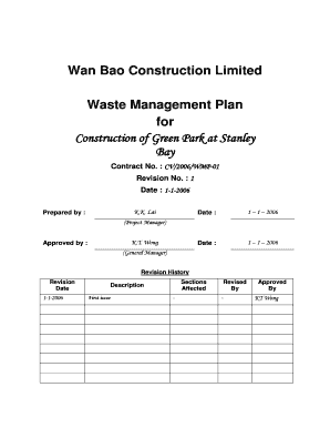 Project tracking form - Wan Bao Construction Limited Waste Management Plan for bb