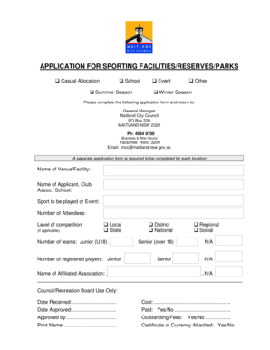 Sporting Facilities Application Form
