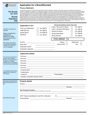Queensland Brand and Earmark Application