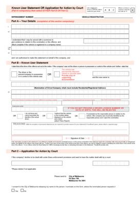 Known User Statement or Application for Action by Court