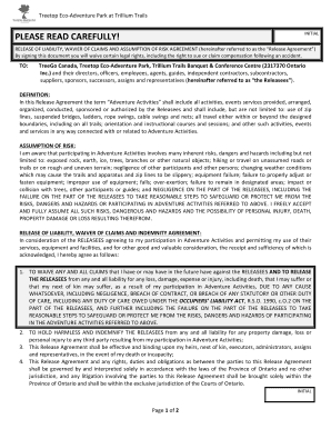 Treetop Eco Adventure Park Release Agreement