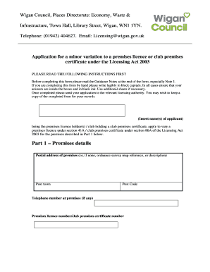 UK Minor Variation to Premises License Application