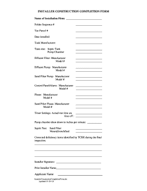 Installer Construction Completion Form