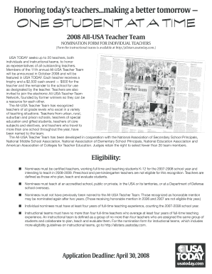 2008 All-USA Teacher Team Nomination Form