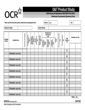 OCR Advanced GCE Product Study Form