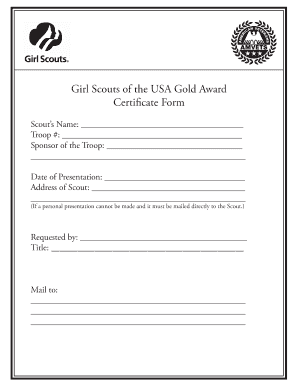 Girl Scout Gold Award Certificate