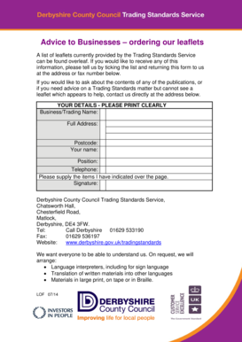 Trading Standards Service Leaflet Order Form