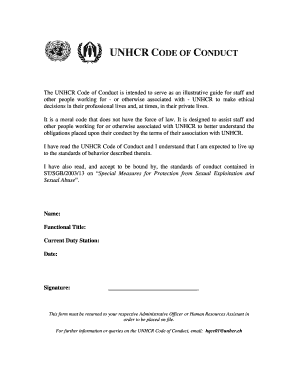 UNHCR Code of Conduct: Signature Form for non-UN Personnel - un