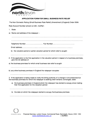 Small Business Rate Relief Application Form