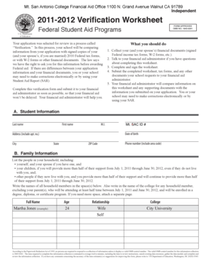 2011-2012 Verification Worksheet