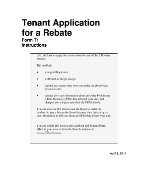 Rental application form template - Tenant Application for a Rebate Form T1 Instructions - ltb gov on