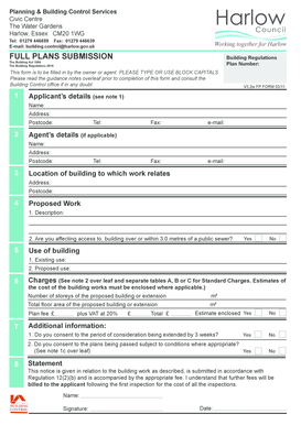 UK Building Regulations Full Plans Submission Form