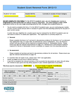 Student Grant Renewal Form 2012/13