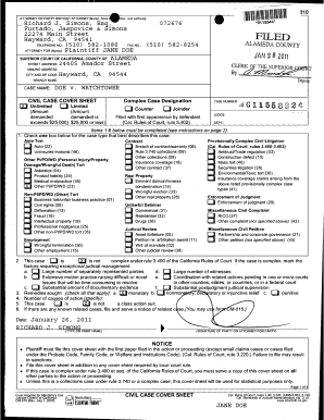 California Civil Case Cover Sheet