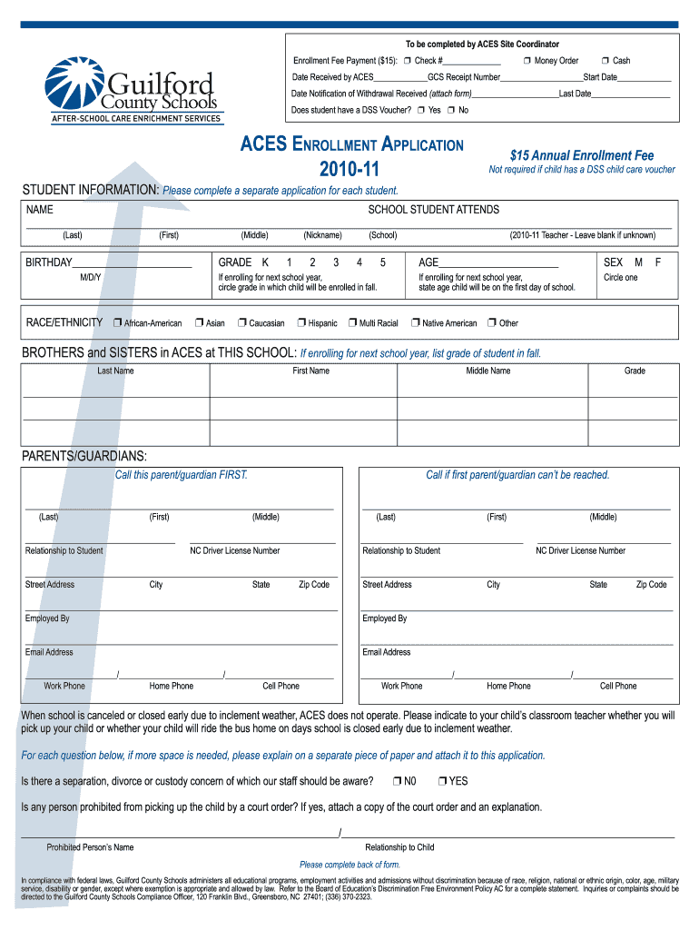 2010 2026 Form ACES Enrollment Application Blank Fillable Template 