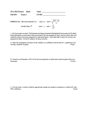 Instructional booklet example - STA 2023 Honors Ripol bNameb Fall 2011 Exam 2 UF ID - stat ufl