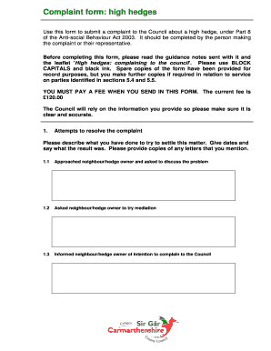 High Hedge Complaint Form