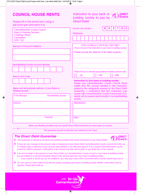 Carmarthenshire Council House Rent Direct Debit Form