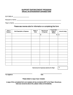 Special or Extraordinary Expenses Form
