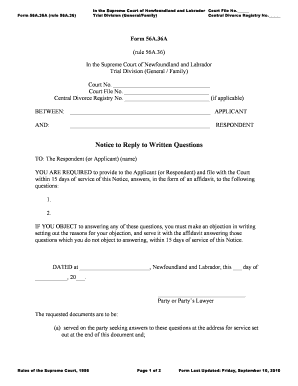 Form 56A.36A - Notice to Reply to Written Question