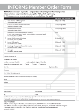 INFORMS Member Order Form