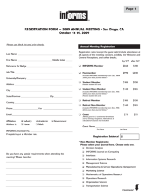 2009 Annual Meeting Registration Form