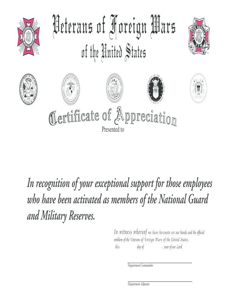 Veterans Appreciation Certificate Template Database