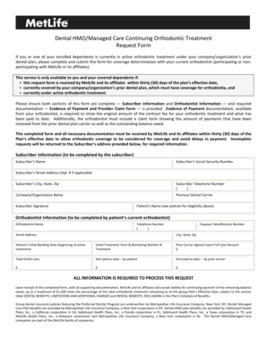 Dental HMO Orthodontic Treatment Request Form