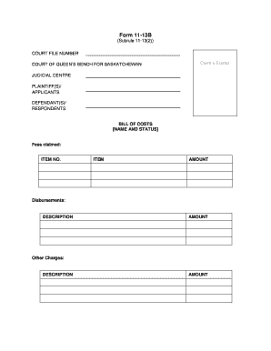 Saskatchewan Bill of Costs Form 11-13B