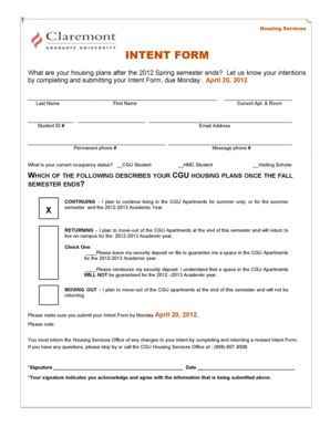 CGU Housing Intent Form