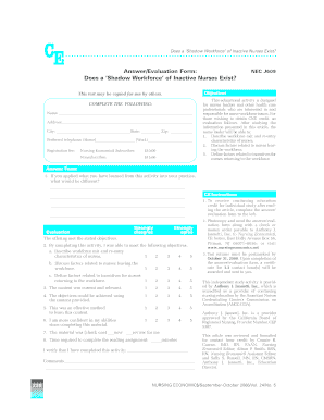 NEC J609 Answer/Evaluation Form