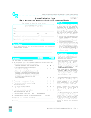 NEC J607 Nurse Manager Leadership Evaluation Form