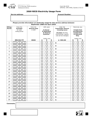 2009 RECS Electricity Usage Form