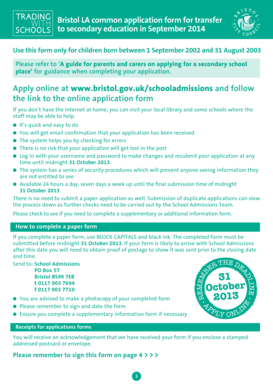 Bristol Secondary Education Transfer Application Form
