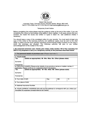 Temporary Event Notice Form