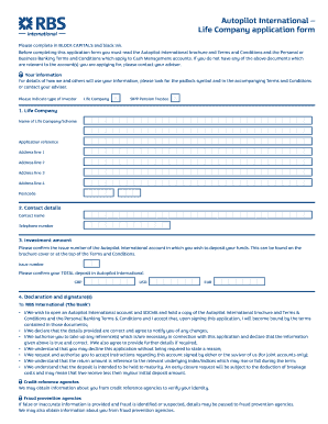 Autopilot International Life Company application form - RBS.com