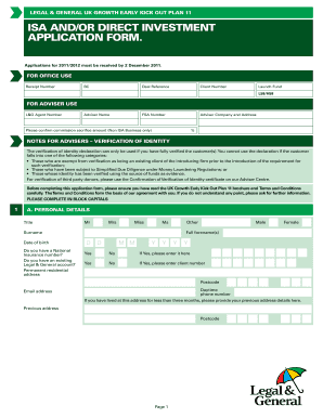 Legal & General UK Growth Early Kick Out Plan 11 Application Form