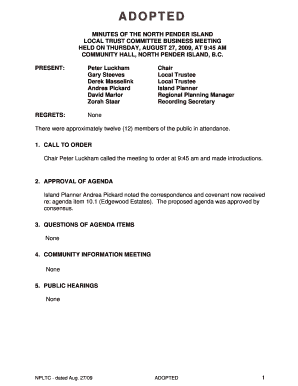 Minutes writing - North Pender Island Local Trust Committee Business Meeting Minutes North Pender Island Local Trust Committee Business Meeting Minutes - islandstrust bc