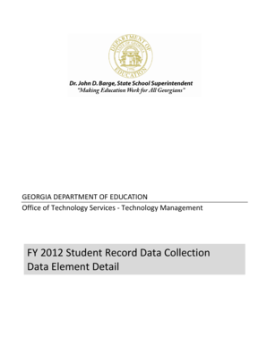 FY 2012 Student Record Data Collection Data Element Detail