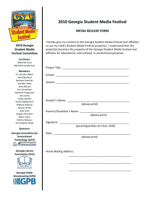 2010 Georgia Student Media Festival MEDIA RELEASE FORM