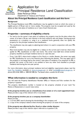 Principal Residence Land Classification Application